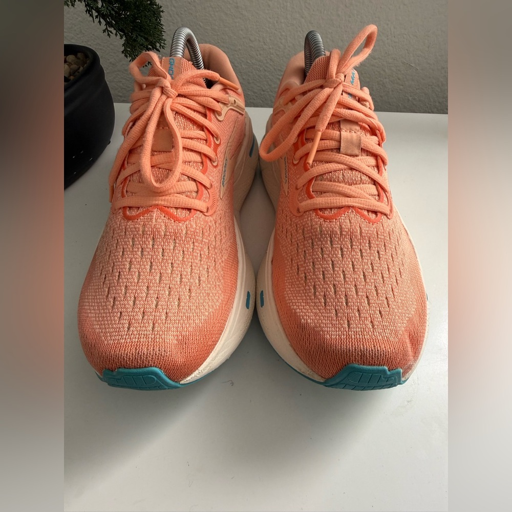 Brooks ghost max Women's Coral Peach Running Sneakers with Light Blue Accents - Picture 6 of 10